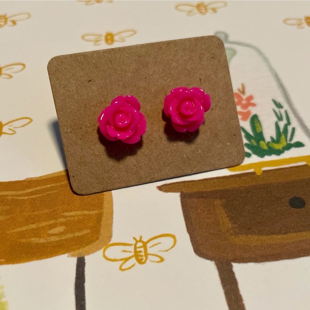 3 for $12 💕 Hot Pink Rose Earrings